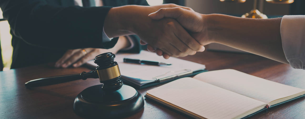 Lawyer is currently shaking hands with the client about the succ